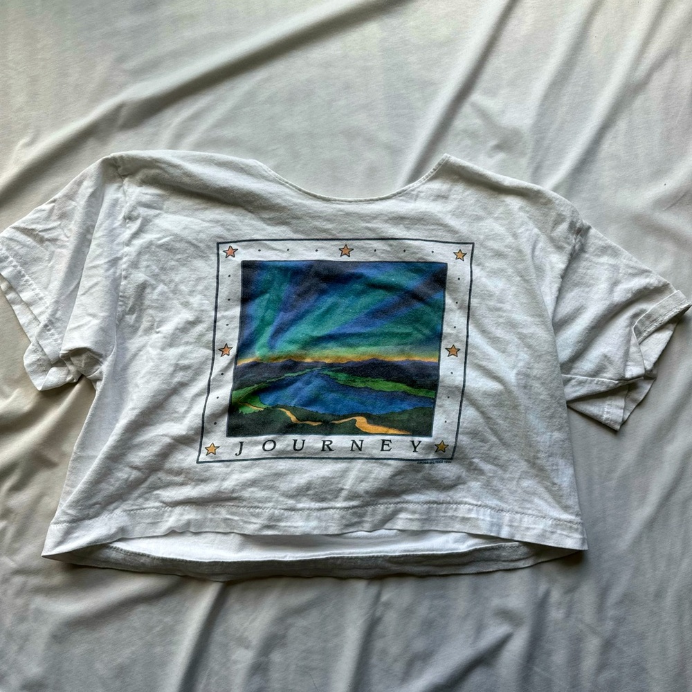 White cropped Journey tee. Looks like new, no tags, taken care of.